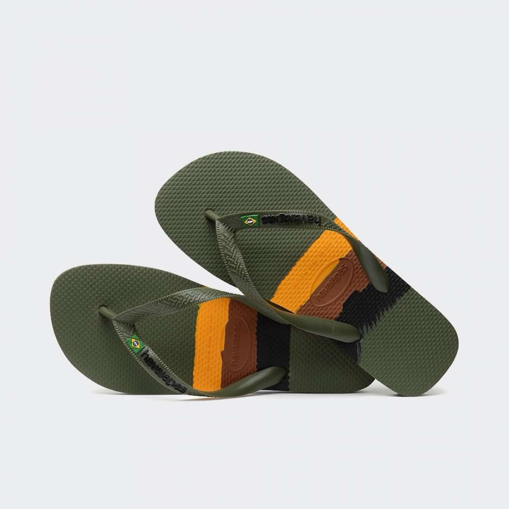 Havaianas Brazil Army Dark Yellow Brown Black Sandals Flip Flops Summer Beach